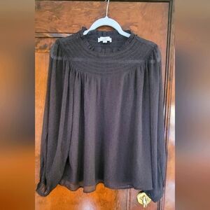 LOFT semi sheer black printed blouse.